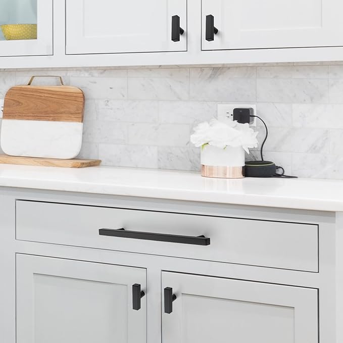 JOY DECOR 10 Pack Single Hole Matte Black Square Cabinet Handles Stainless Steel Cabinet Hardware Pulls for Kitchen and Drawers with 2 Inch Overall Length
