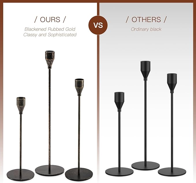 Black Candlestick Holders Taper: Tall Candle Holder Set of 3 Fireplace Mantle Decor Dinning Table Centerpiece Metal Candle Stand Halloween Decorations