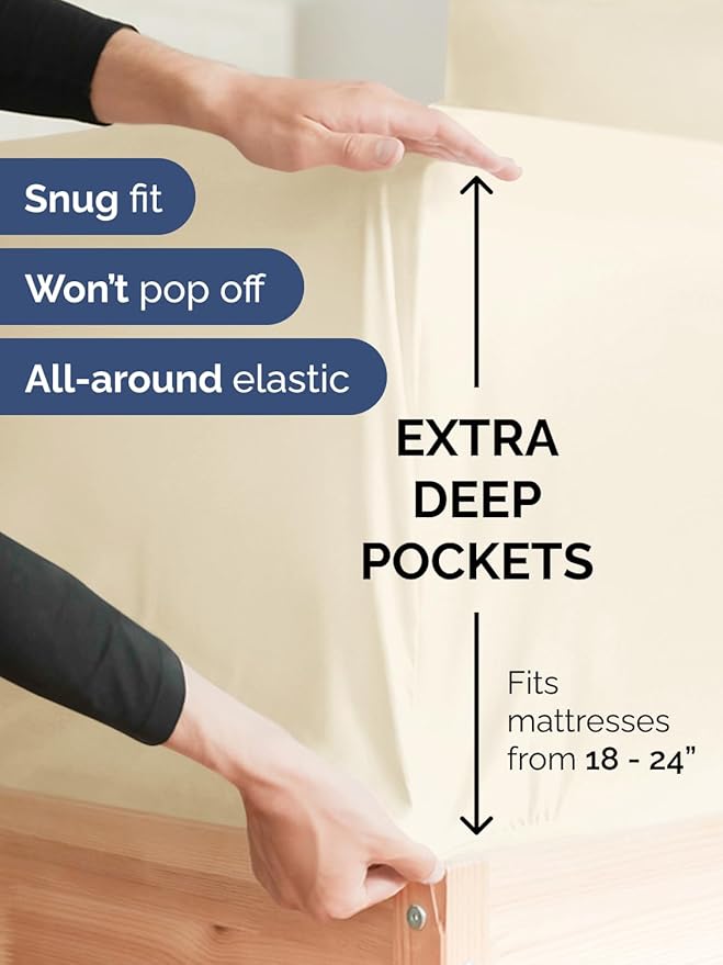 Extra Deep Cal King Sheet Set - 6 Piece Breathable and Cooling Sheets - Hotel Luxury Bed Sheets Set - Easy Fit - Soft, Wrinkle Free and Comfy Sheets Set - Off White Sheet Set with Extra Deep Pockets