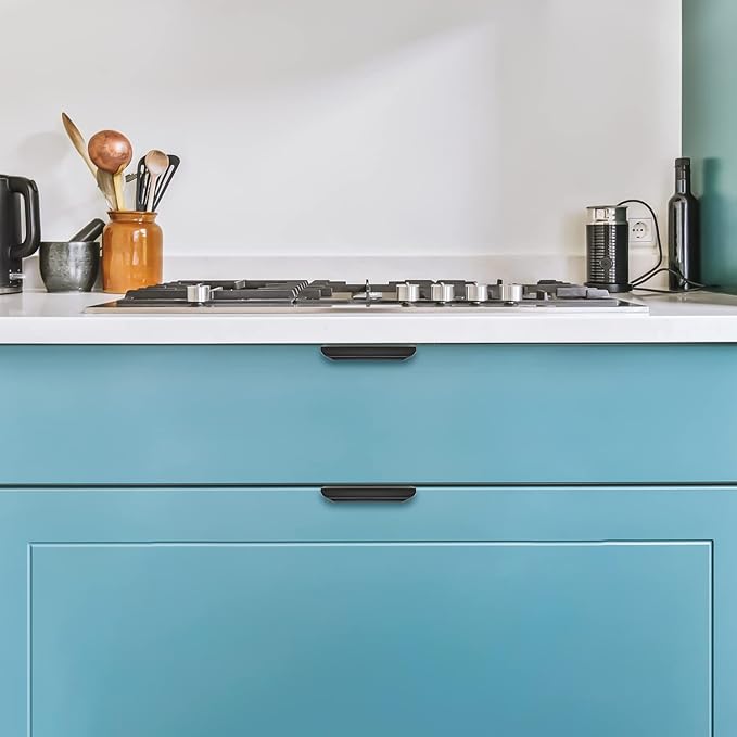 Ravinte Hardware 12 Pack Black Cabinet Handles, 3.15 Inch (80mm) Finger Edge Pulls, 2-1/2 Inch Hole Center, Finger Pulls for Cabinets