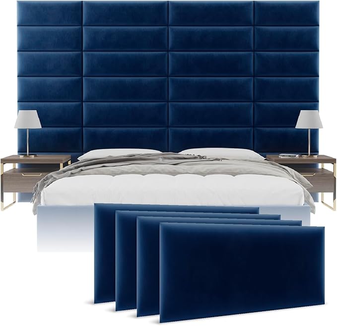 Vänt Upholstered Wall Panels - King/Cal King Size Wall Mounted Velvet Headboards - Velvet Navy - Twin/King - Set of 4 Panels (Each Individual Panel 39"x11.5")