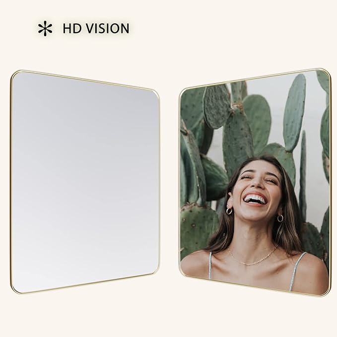 Bathroom Mirror for Wall, Rectangle Framed Wall Mounted Farmhouse Vanity Mirrors, 20x28 Inch,Gold