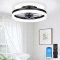 VOLISUN 13 inch Small Ceiling Fans with Lights and Remote, Low Profile Ceiling Fans with Light, 3000K-6500K Dimmable LED Ceiling Light Flush Mount, Bladeless Fandelier Ceiling Fan (Black)