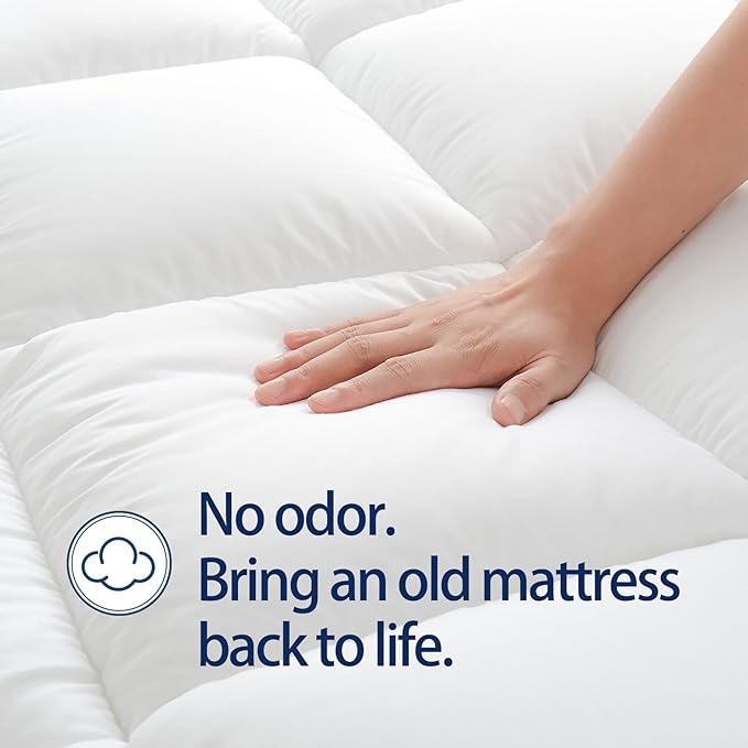 Mattress Topper Full XL for Back Pain, Extra Thick Mattress Pad Cover, Plush Pillow Top, Deep Elastic Pocket, White, 54"X80"+20"