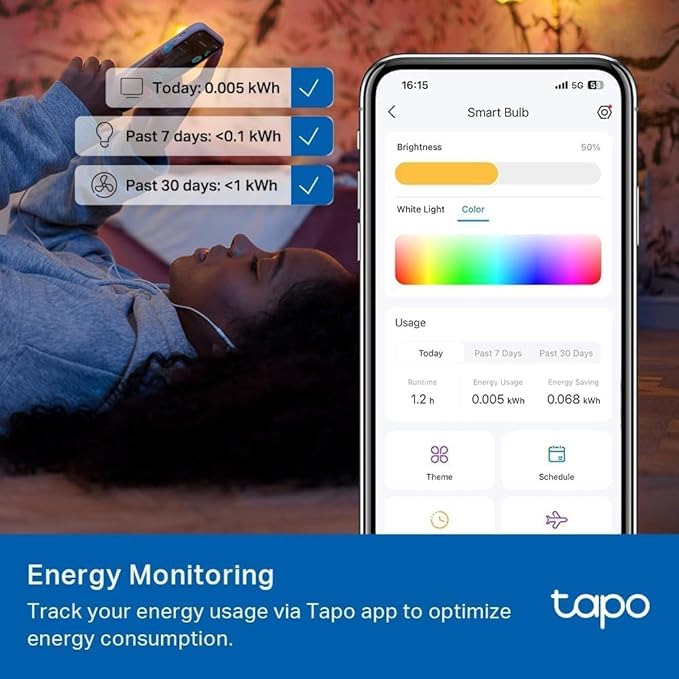 TP-Link Tapo Smart Light Bulbs, 1100 Lumens High Brightness (75W Equivalent), Matter-Certified, 16M Colors WiFi Light Bulb, Dimmable, Works w/Siri, Alexa & Google Home, A19 E26, Tapo L535E(2-Pack)