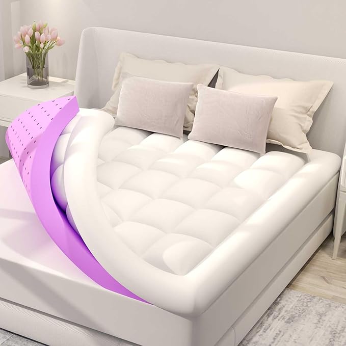 BDEUS Dual Layer 5 Inch Memory Foam Mattress Topper Full Size, 2 Inch Gel Memory Foam Plus 3 Inch 1450 GSM Down Alternative Quilted Pillow Top Mattress Pad Cover,White