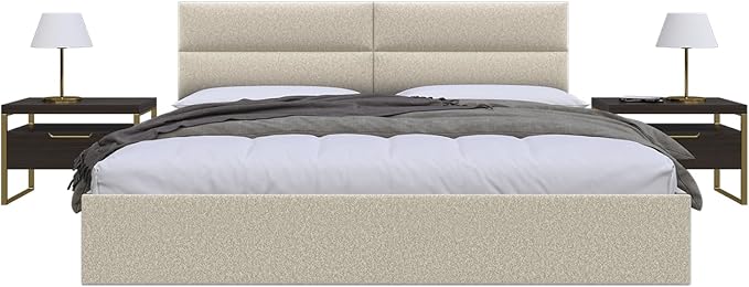 Vänt Upholstered Wall Panels - Queen/Full Size Wall Mounted Headboards - Faux Merino Wool Cream - Set of 4 Panels (Each Individual Panel 30"x11.5")