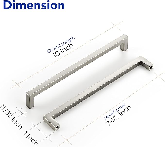 Ravinte 5 Pack Solid 7-1/2 Inch Center to Center Slim Square Bar Drawer Handles - Kitchen Cabinet Hardware Brushed Nickel Pulls - Handles for Cabinets and Drawers