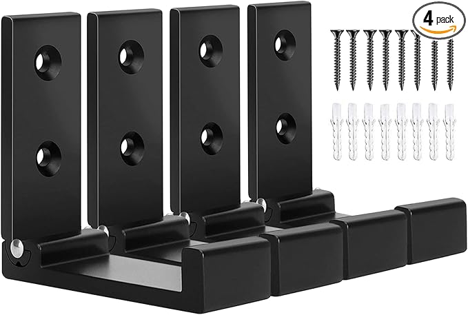 OHIYO Folding Coat Hooks 4pcs Foldable Hook Wall Mounted for Hanging Coat, Jacket, Towel Heavy Duty Wall Hooks Aluminum Alloy Fold up Hooks Headphones Holder Bearing Load 33lb (Black)