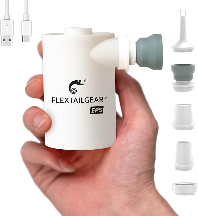 FLEXTAILGEAR Portable Camping Air Pump,Electric Air Mattresses Pump with 3600mAh Emergency Power Supply,300 L/min Airflow for Rapid In/Deflation for Air Bed,Pool Float,Inflatables,Sleeping Pad (White)
