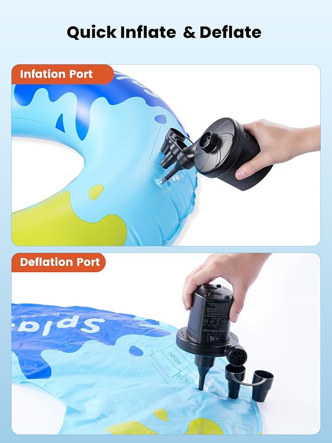 Air Mattress Pump, 3 Ways Powered Portable Electric Air Pump with 3-Nozzle AC 110V, DC 12V, Battery Operated Quick-Fill Inflator Deflator for Inflatable Pool Float Air Bed Boat Swimming Ring
