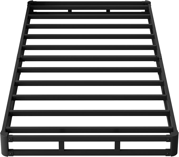 Box Spring Twin 4 Inch Low Profile, Heavy Duty Metal Box Spring Bed Base with Fabric Cover, Mattress Foundation, Easy Assembly, Noise Free, Black