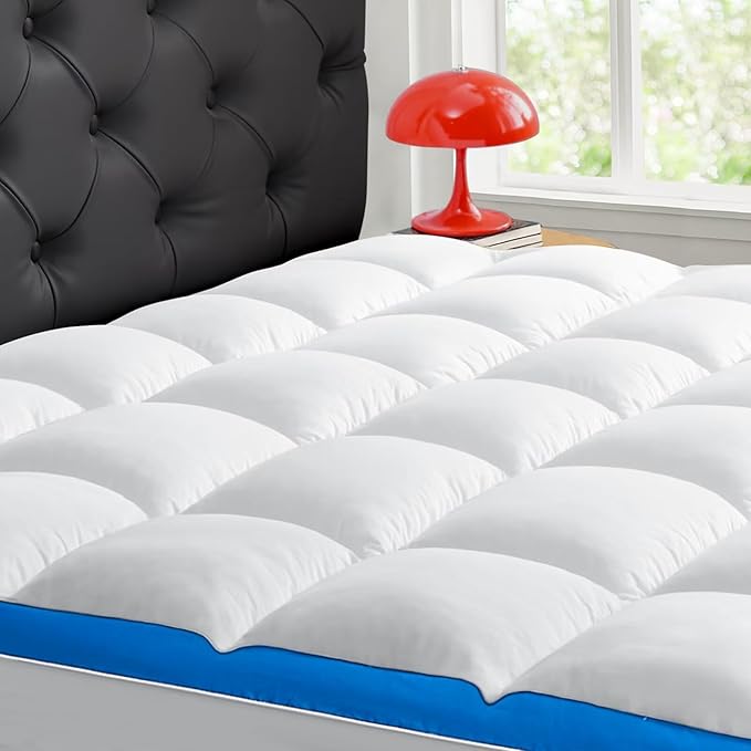 Short Queen Mattress Topper, CYMULA Cooling Mattress Pad Cover PillowTop for Bed Back Pain, Extra Thick Mattress Protector Firm Soft Floor Fill Overfilled with 8-21 Inch Deep Pocket, 60"x75"White