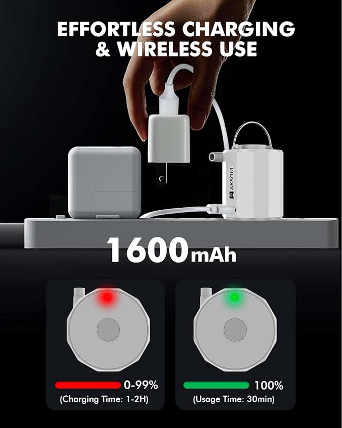 AKSOUL Portable Air Pump for Inflatables: Electric Pumps for Air Mattress Air Bed Pool Floats Raft (Basic & Tiny & Upgraded)