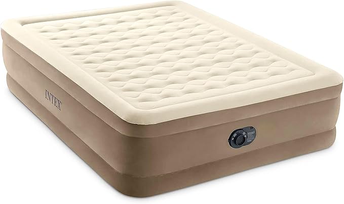 Intex Dura-Beam Deluxe Ultra Plush Air Mattress - Fiber-Tech – Built-in Electric Pump – 18in Bed Height – 600lb Weight Capacity – Queen Size