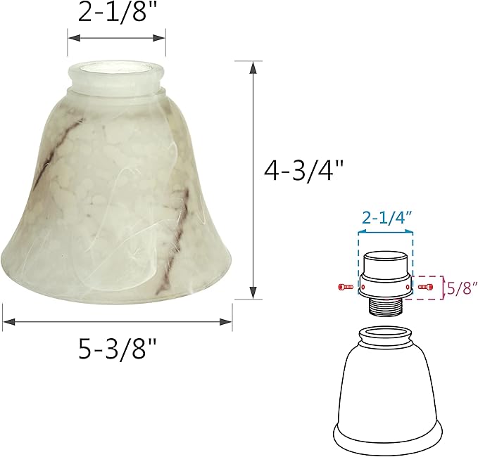 Aspen Creative 23108-4 Transitional Style Replacement Alabaster Glass Shade with Hand Painted Veins, 2-1/8" Fitter Size, 4-3/4" high x 5-3/8" diameter, 4 Pack