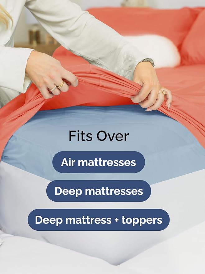 Extra Deep Queen Sheet Set - 6 Piece Breathable and Cooling Sheets - Hotel Luxury Bed Sheets Set - Easy & Secure Fit - Soft, Wrinkle Free and Comfy Sheets Set - Coral Sheet Set with Extra Deep Pockets
