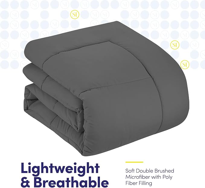 Sweet Home Collection 5 Piece Comforter Set Bag Solid Color All Season Soft Down Alternative Blanket & Luxurious Microfiber Bed Sheets, Gray, Twin (Pack of 4)