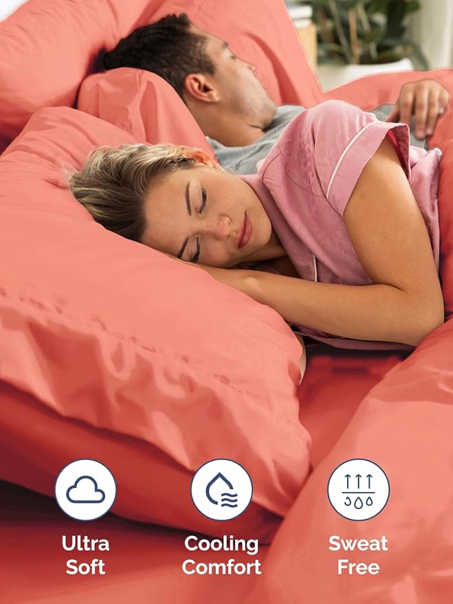 Extra Deep Queen Sheet Set - 6 Piece Breathable and Cooling Sheets - Hotel Luxury Bed Sheets Set - Easy & Secure Fit - Soft, Wrinkle Free and Comfy Sheets Set - Coral Sheet Set with Extra Deep Pockets