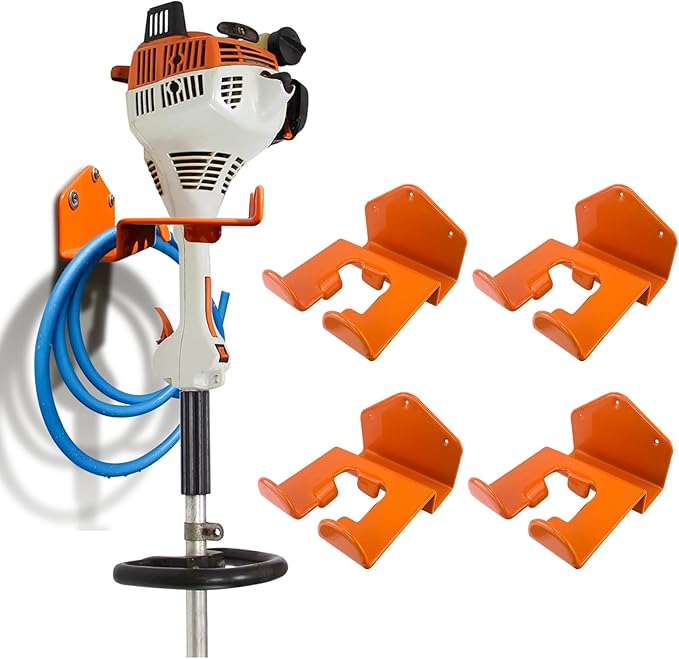 Weedeater Hanger, 4 Pack Weed Eater Hanger for Wall, Heavy Duty Weed Wacker Hooks for Garage, Garage Organization Storage Shed Organizer Mounted Trimmer Rack