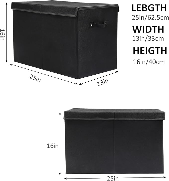 2 Pack Large Toy Box Chest Storage with Flip-Top Lid, Collapsible Kids Toy Storage Bin Boxes s for Toys, Playroom Organizers, 25"x13" x16" (Linen Black)