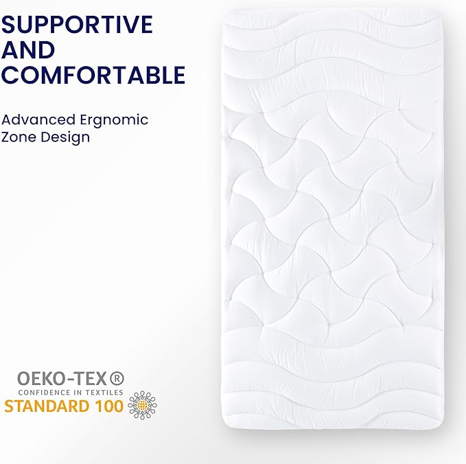 SLEEP ZONE Cooling Twin Mattress Topper for Single Bed, Premium Zoned Cool Mattress Pad Cover, Padded Mattress Protector Breathable Washable, Deep Pocket 8-21" (White, Twin)