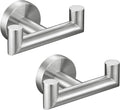 Angle Simple Towel Hook Brushed Nickel 2 PCS, SUS304 Stainless Steel Double Robe Hook, Bathroom Towel Holder, Wall Mount