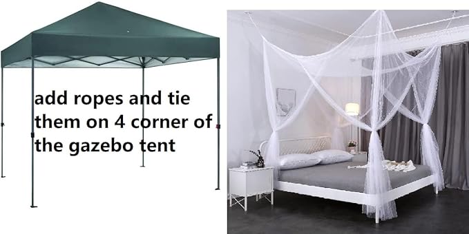 OctoRose Four Post Mosquito Net for Bed Canopy -Fits Queen, King, California King Beds-Indoor & Outdoor Use- Brown