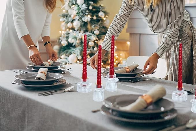Vixdonos Taper Glass Candlestick Holders Tealight Candle Holders for Table Centerpieces, Wedding Decor and Dinner Party (3 Pcs, Gold Rim Clear)