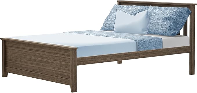 Max & Lily Full Size Bed Frame with Slatted Headboard, Solid Wood Platform Bed for Kids, No Box Spring Needed, Easy Assembly, Clay