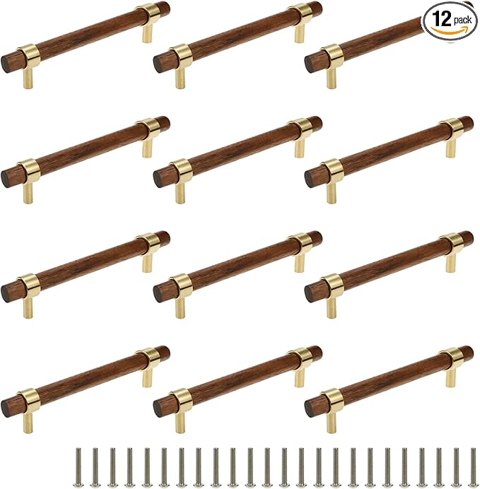 Drawer 6.69"/170mm Pulls Brass Walnut Kitchen Wardrobe Cabinet Hardware Pull Handle with Screw, 12Pcs