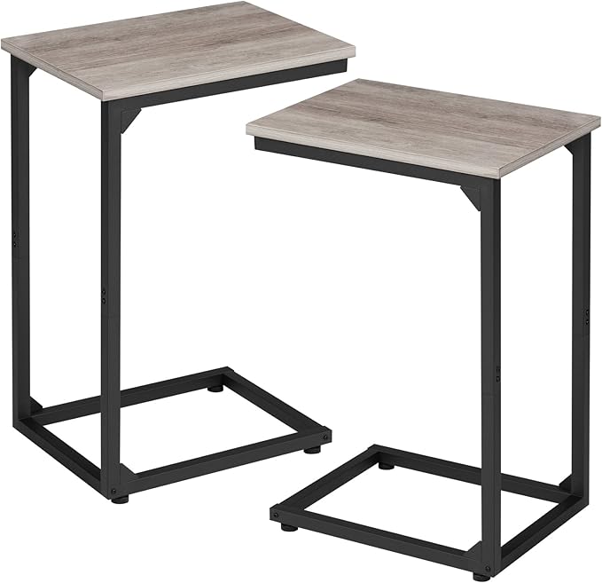 AMHANCIBLE C Shaped Side Table, End Tables Living Room Set of 2, Slide Under Couch Table for Sofa, TV Trays for Bedroom, Small Space, Greige HET02CGY