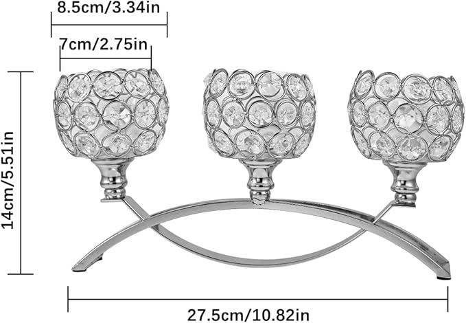 Silver Crystal Candle Holders Decorative Candelabra, Metal 3 Arm Candlesticks Holder Centerpieces for Wedding Party Baby Shower Dining Room Coffee Table Decor candelabros para centros de mesa
