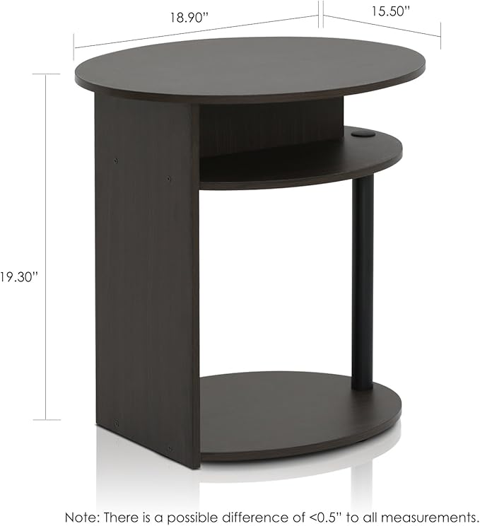 FURINNO Oval End Table, One, Walnut