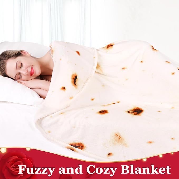 Jorbest Burrito Tortilla Throw Blanket Birthday Gifts for Women Men Teen Boys Girls, Novelty Tortilla Food Blanket Funny Gifts for Adult Kids, 285 GSM Soft Flannel Taco Blanket (Beige, 60 inches)