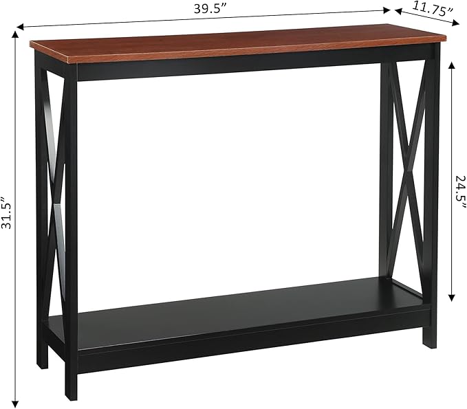 Convenience Concepts Oxford Console Table 39.5" - Farmhouse, Modern Narrow Sofa Display Accent with Storage Shelf for Transitional, Coastal Living Room, Entryway, or Hallway, Black/Cherry