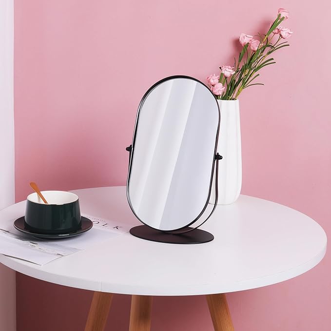 LONGSHENG - SINCE 2001 - Black Table Portable Makeup Mirror for Bedroom & Desk, 11 Inch Large Mirror for Home & Bathroom