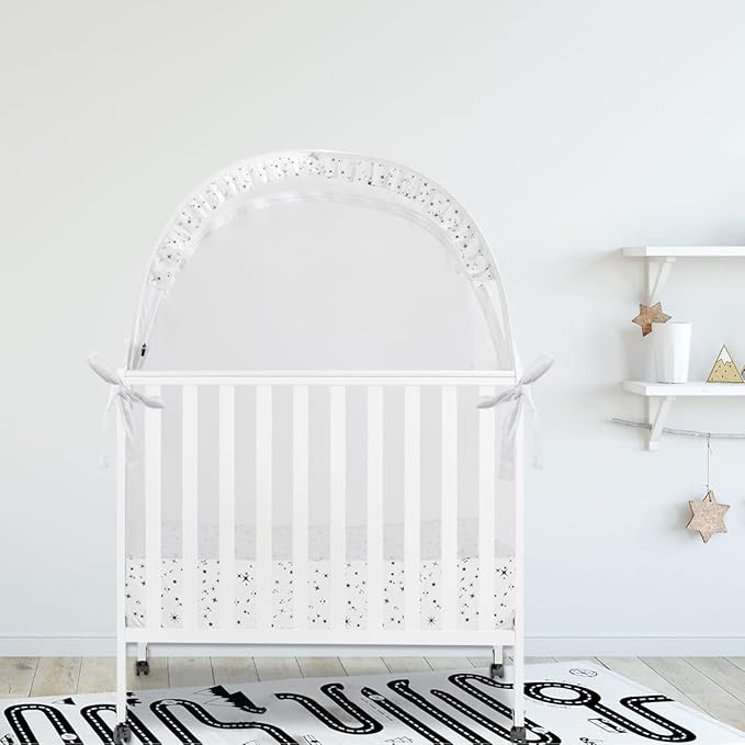 Baby Pack N Play Tent, Pack and Play Canopy to Keep Baby in, Portable Crib Net for Playards, Mini Crib Tent with See Through Mesh, Easy Installation and Transportation White+stars