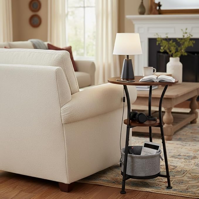 Dulcii Round Side Table for Narrow and Small Spaces,3 Tier Small Round End Table Sofa Side Table for Living Room,Small Bedside Table Round Nightstand for Bedroom