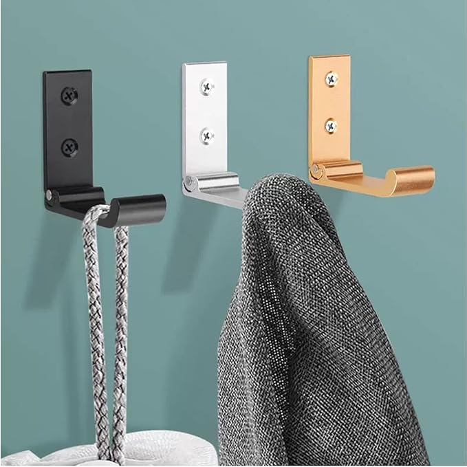 6Pcs Folding Coat Hooks, Matte Black Wall Hooks for Hanging Coats Bathroom Towel Hooks Hardware Heavy Duty Aluminum Alloy Robe Hooks Wall Mounted DIY Coat Rack Hooks No Rust Indoor, Outdoor