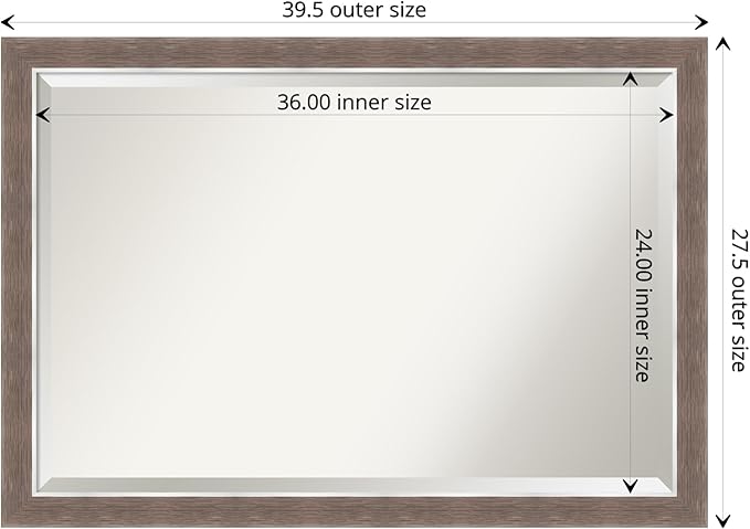 Amanti Art Brown Bathroom Mirror for Over Sink, 27x39 Noble Mocha Rectangle Vanity Mirror, Large Casual Frame, Hangs Horizonally and Vertically, Bathroom Wall Decor, Beveled Edge