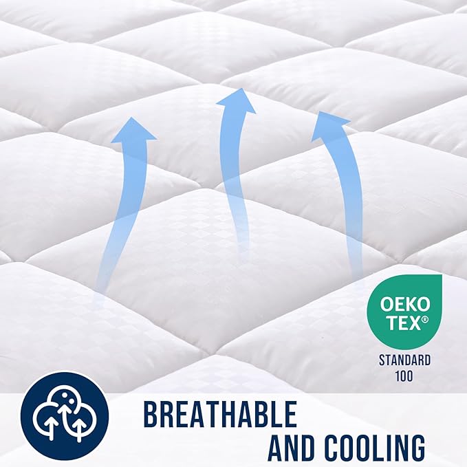 OLANLY Twin XL Quilted Fitted Mattress Pad – Soft Pillow Top Mattress Topper, Down Alternative Fill, Cooling Comfort Breathable Mattress Cover, Machine Washable Deep Pocket Mattress Protector, White