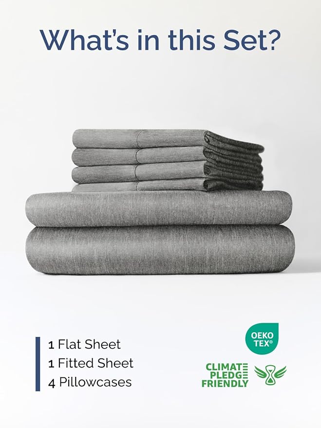 Extra Deep Cal King Sheet Set - 6 Piece Breathable & Cooling Sheets - Hotel Luxury Bed Sheets Set - Easy Fit - Soft, Wrinkle Free & Comfy Sheets Set - Heathered Grey Sheet Set w/Extra Deep Pockets