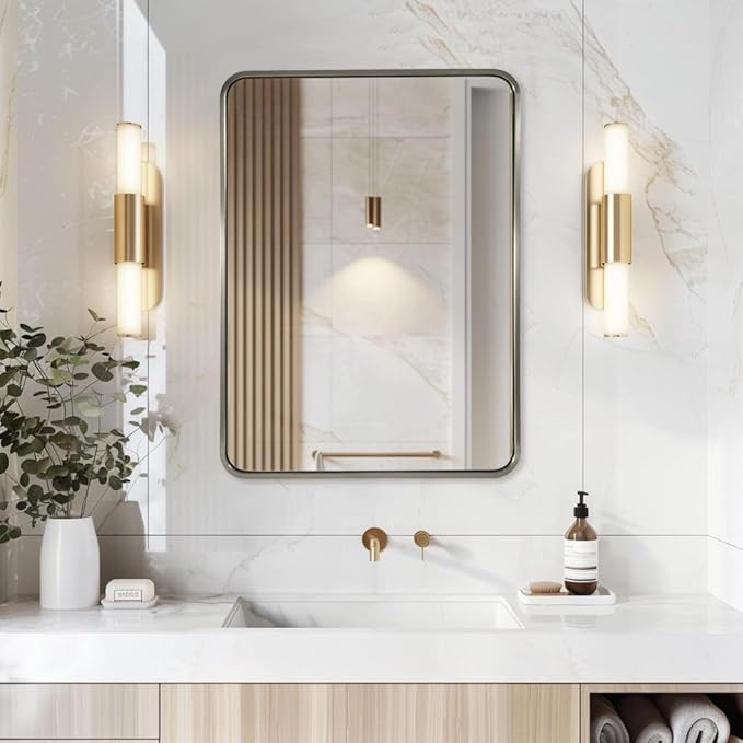 ANDY STAR Chrome Bathroom Mirror, 22x30’’ Rounded Rectangle Polished Nickel Mirror for Vanity, SUS304-Anti-Rust, Wall-Mounted Vertical/Horizontal 1’’ Deep