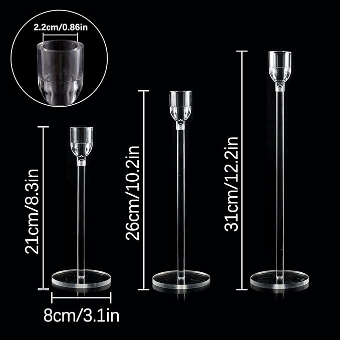 Vincidern 6PCs Acrylic Candle Holders Centerpieces for Table, Taper Candle Holder for Wedding Decor, Dining Room, Halloween, Christmas Decorative Candlestick Holder, Taper Candle Holder Set