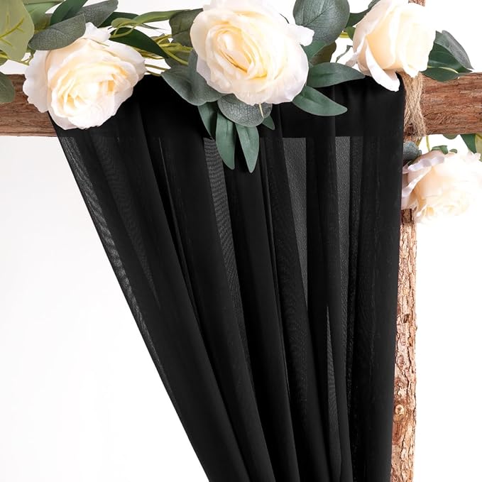 Socomi Wedding Arch Draping Fabric 1 Panel 29" x 18Ft Black Sheer Curtain Drapes 6 Yards for Wedding Ceremony Birthday Party Decoration