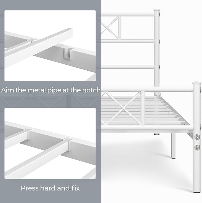 Yaheetech Queen Size Metal Platform Bed Frame with Simple Headboard and Footboard, Mattress Foundation for Under Bed Storage, Steel Slat Support, No Box Spring Needed, Easy Assembly, White