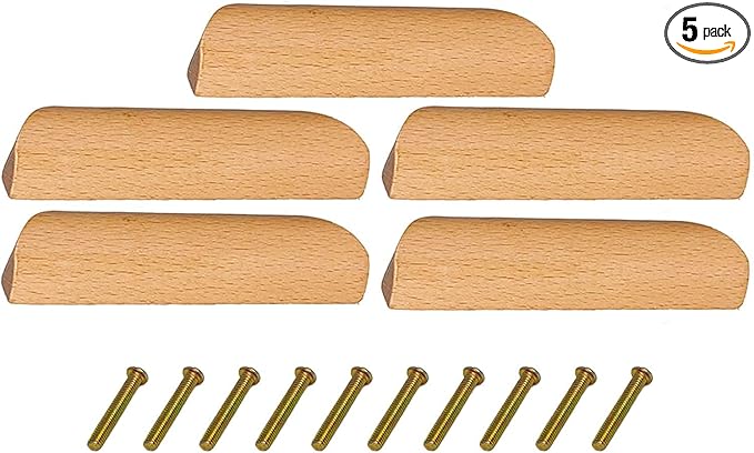 Mysummer 5PCS Wooden Handles Solid Handle for Drawers Clear Coated Smoothly Hole Distance 3.78 inch for Furniture Wardrobe Cupboard Closet Drawer Handle Pull (Clear Painted)
