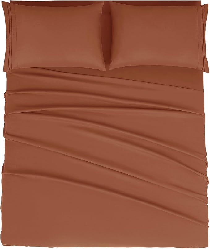 Mejoroom King Size Bed Sheet Set - Hotel Luxury 1800 Bedding Sheets & Pillowcases - 16" Deep Pocket Fitted Sheet, Soft, Wrinkle & Breathable, Fade Resistant - 4 Piece(King, Terracotta)