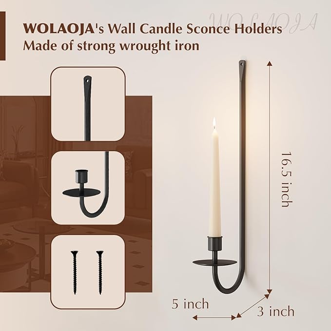 Metal Wall Candle Sconce Holder Set of 4 Wall Mount Candle Holder Pillar Holder Black Modern Wall Candle Sconces Hanging for Living Room Farmhouse Fireplace Wedding